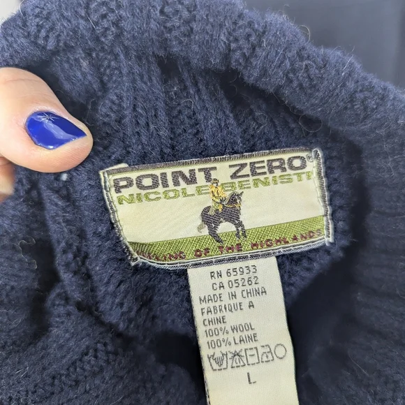 Women's cable knit wool turtle neck embroidered flowers Point Zero 90s M - Picture 11 of 12